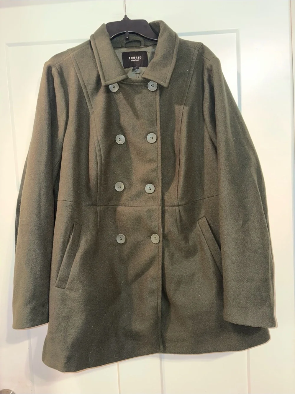 Torrid double breasted pea coat dark olive/army green 2X NWT
